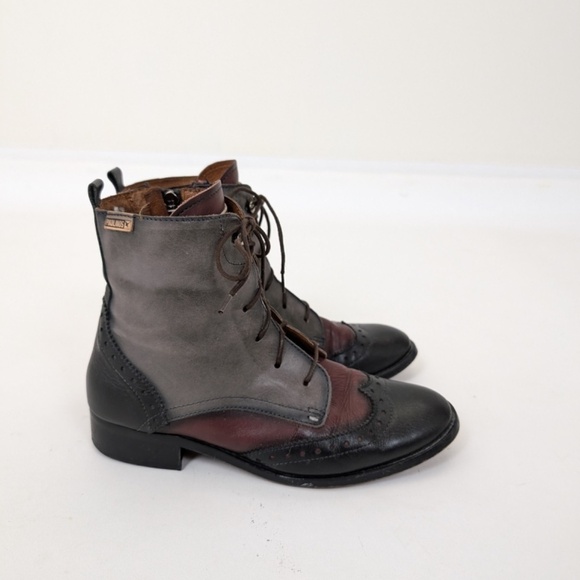 Pikolinos Leather Lace Up Boots Ankle Booties Panelled Oxford Colorblock Grey - Picture 8 of 11